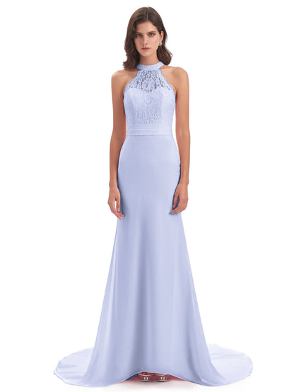 Jenny Court Train Halter Lace Bridesmaid Dresses