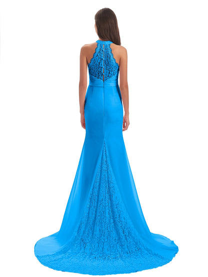 Jenny Court Train Halter Lace Bridesmaid Dresses