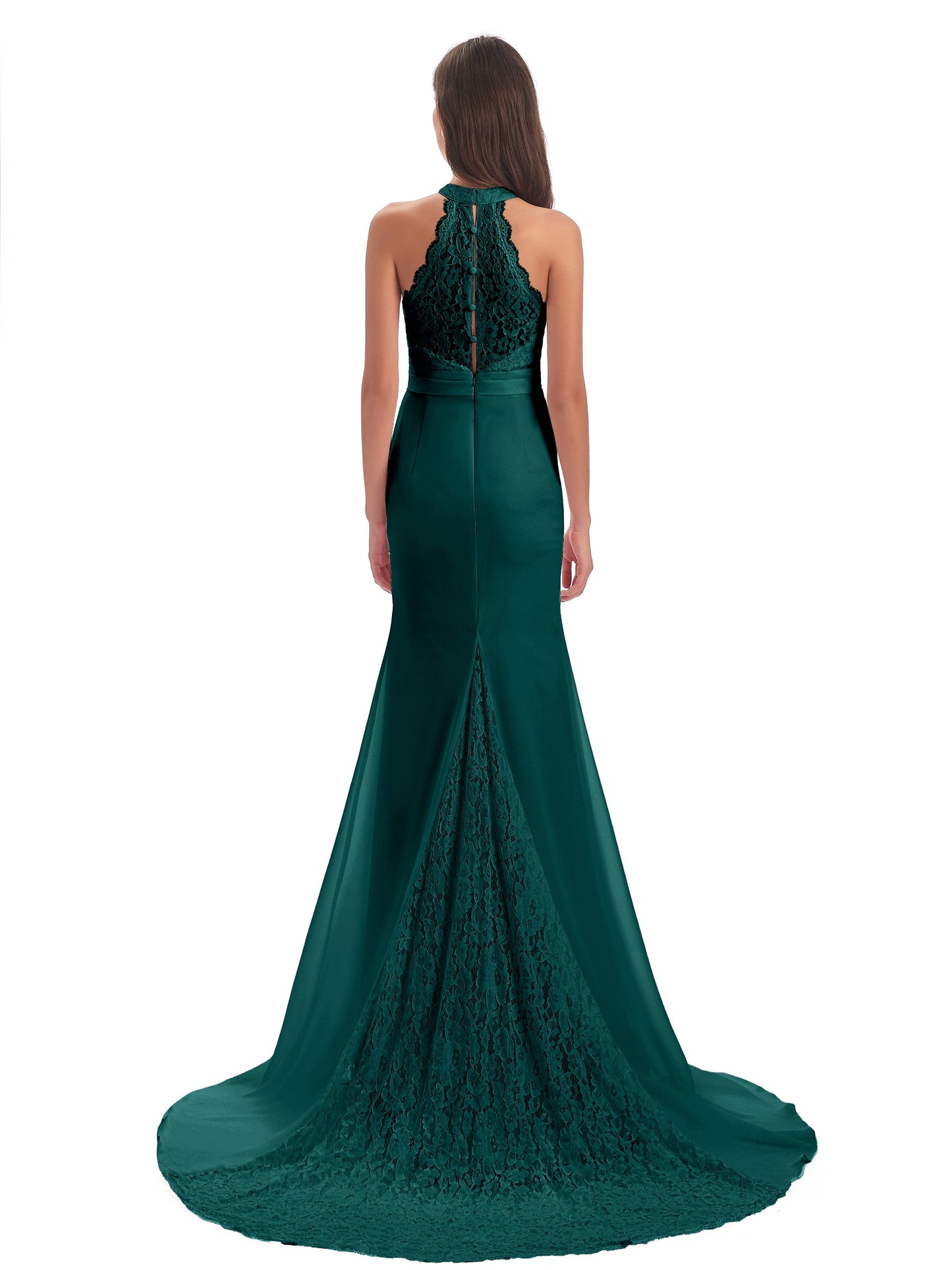 Jenny Court Train Halter Lace Bridesmaid Dresses