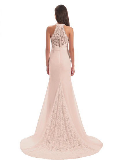 Jenny Court Train Halter Lace Bridesmaid Dresses