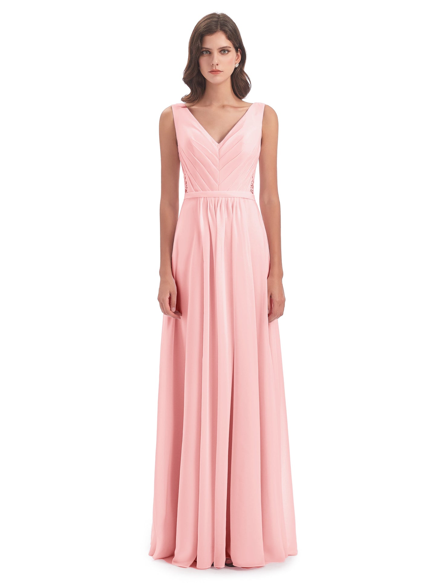 Kailee A-line V-neck Chiffon Long Bridesmaid Dresses