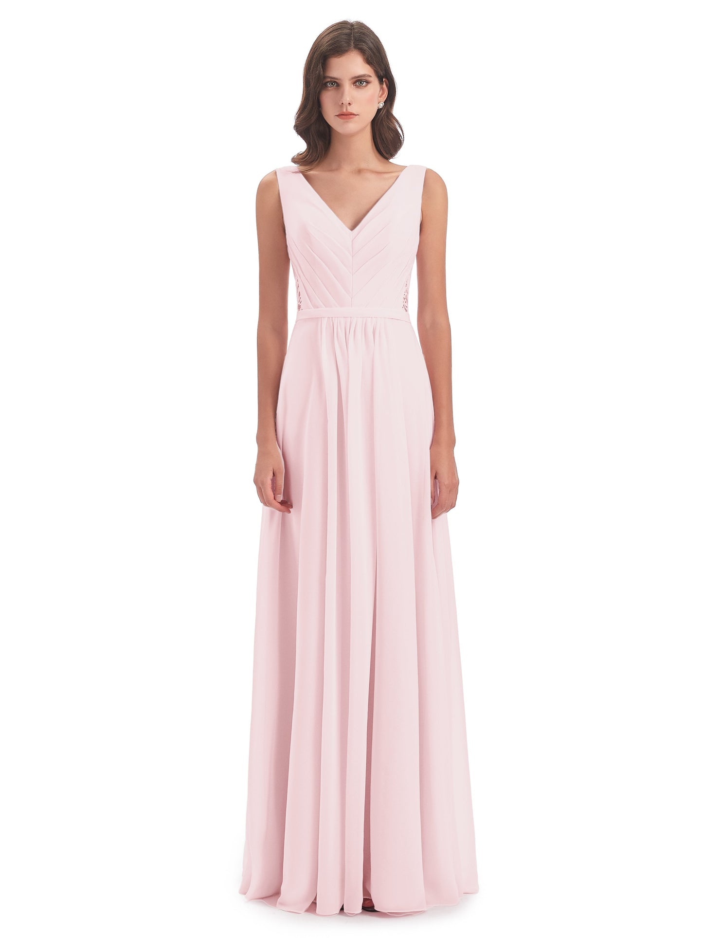 Kailee A-line V-neck Chiffon Long Bridesmaid Dresses