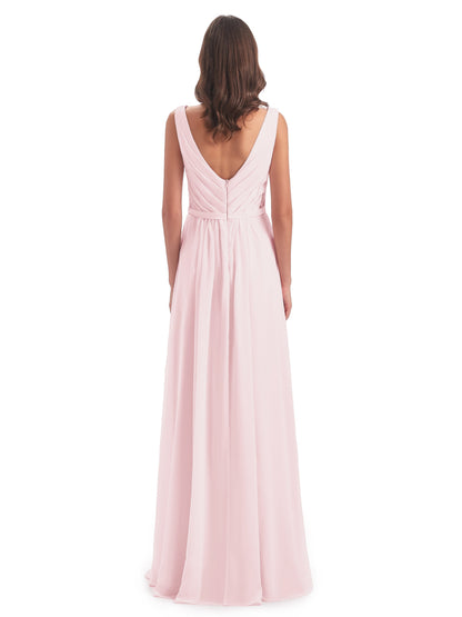 Kailee A-line V-neck Chiffon Long Bridesmaid Dresses