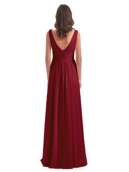 Kailee A-line V-neck Chiffon Long Bridesmaid Dresses