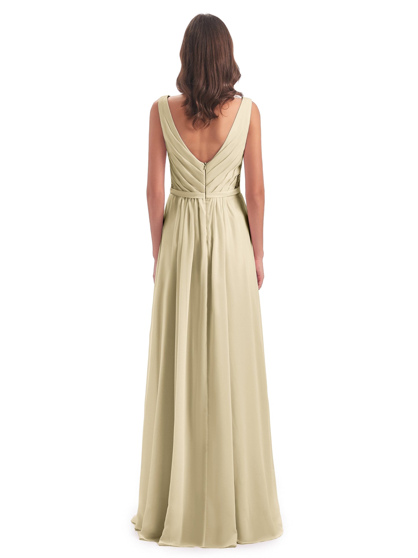 Kailee A-line V-neck Chiffon Long Bridesmaid Dresses