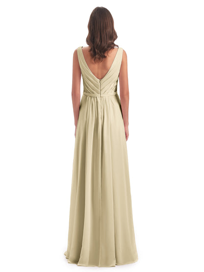 Kailee A-line V-neck Chiffon Long Bridesmaid Dresses
