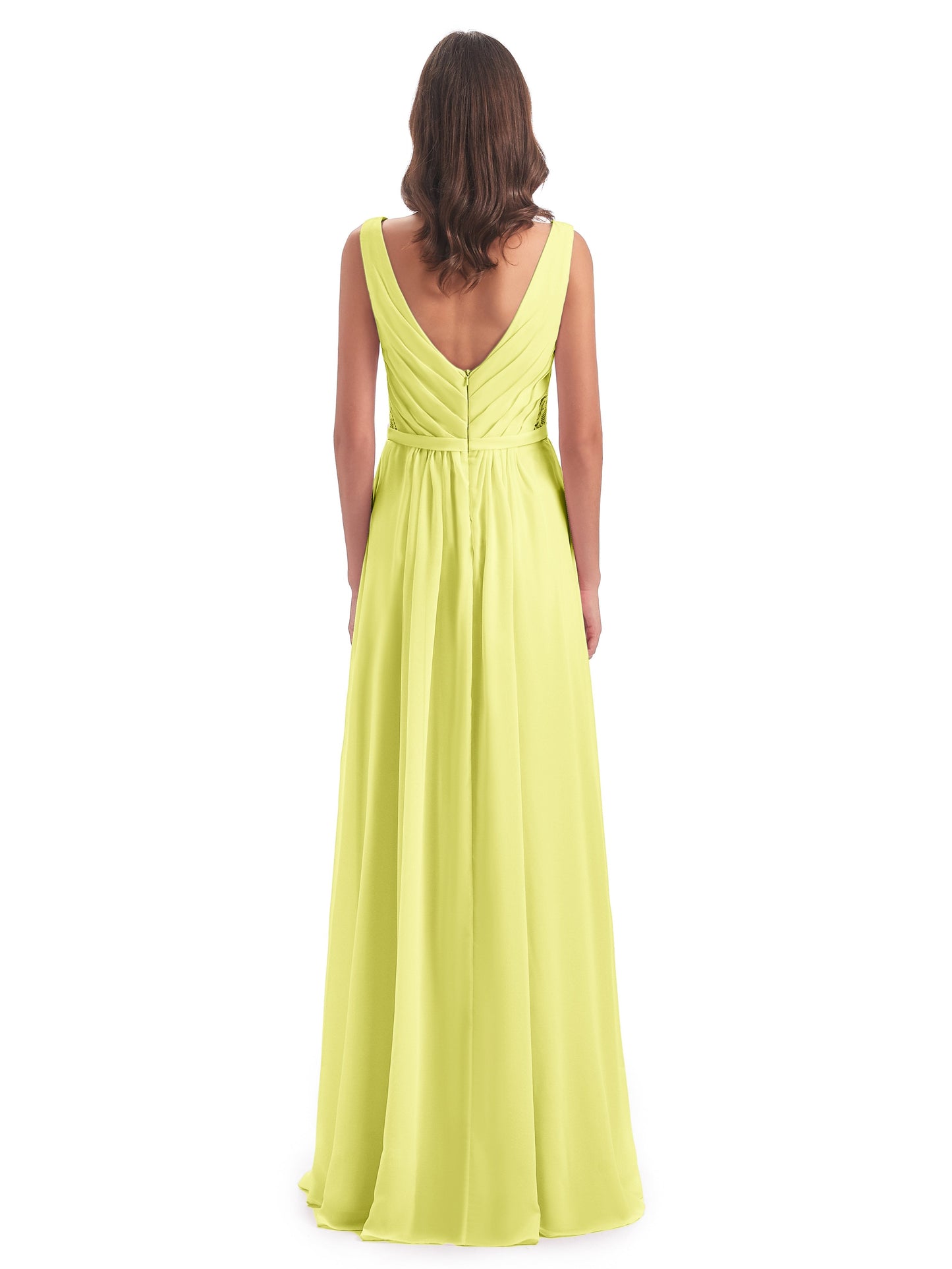 Kailee A-line V-neck Chiffon Long Bridesmaid Dresses