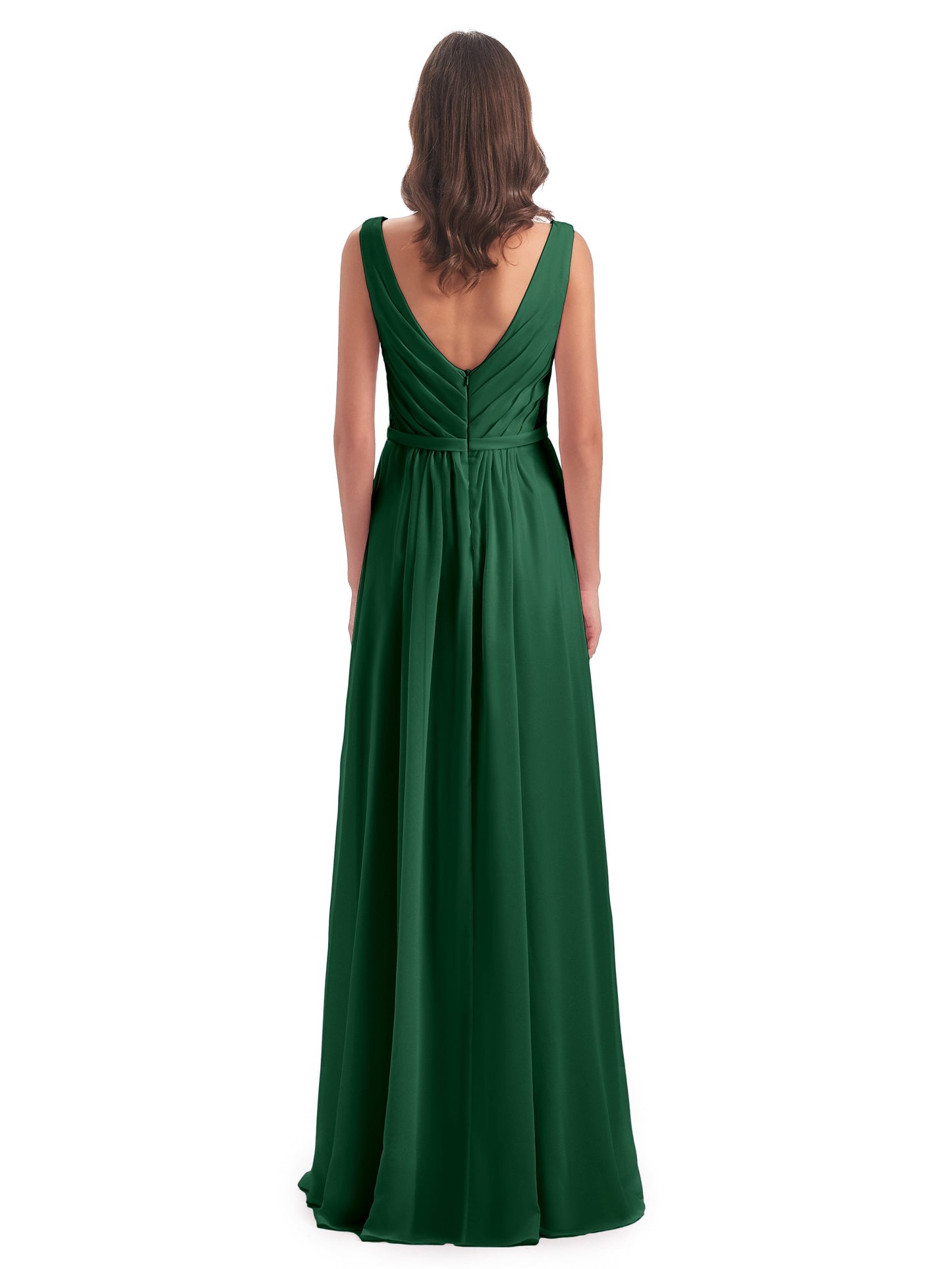 Kailee A-line V-neck Chiffon Long Bridesmaid Dresses