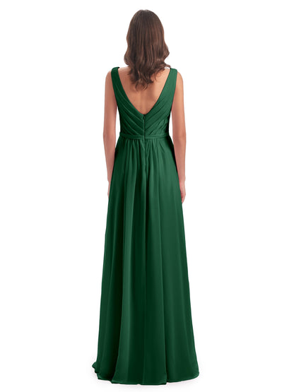 Kailee A-line V-neck Chiffon Long Bridesmaid Dresses