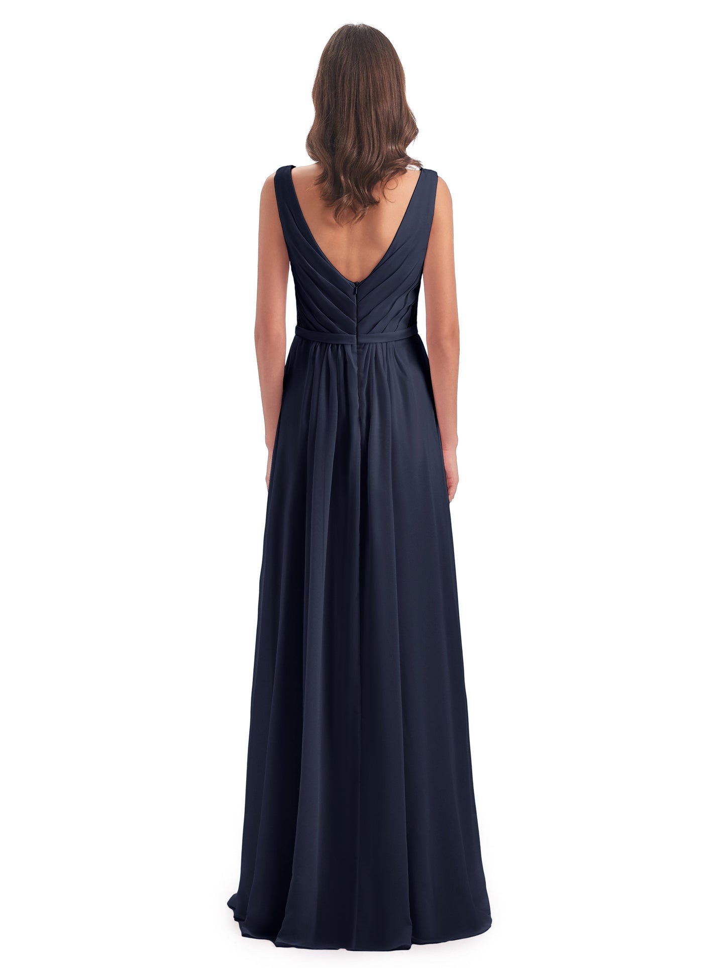 Kailee A-line V-neck Chiffon Long Bridesmaid Dresses