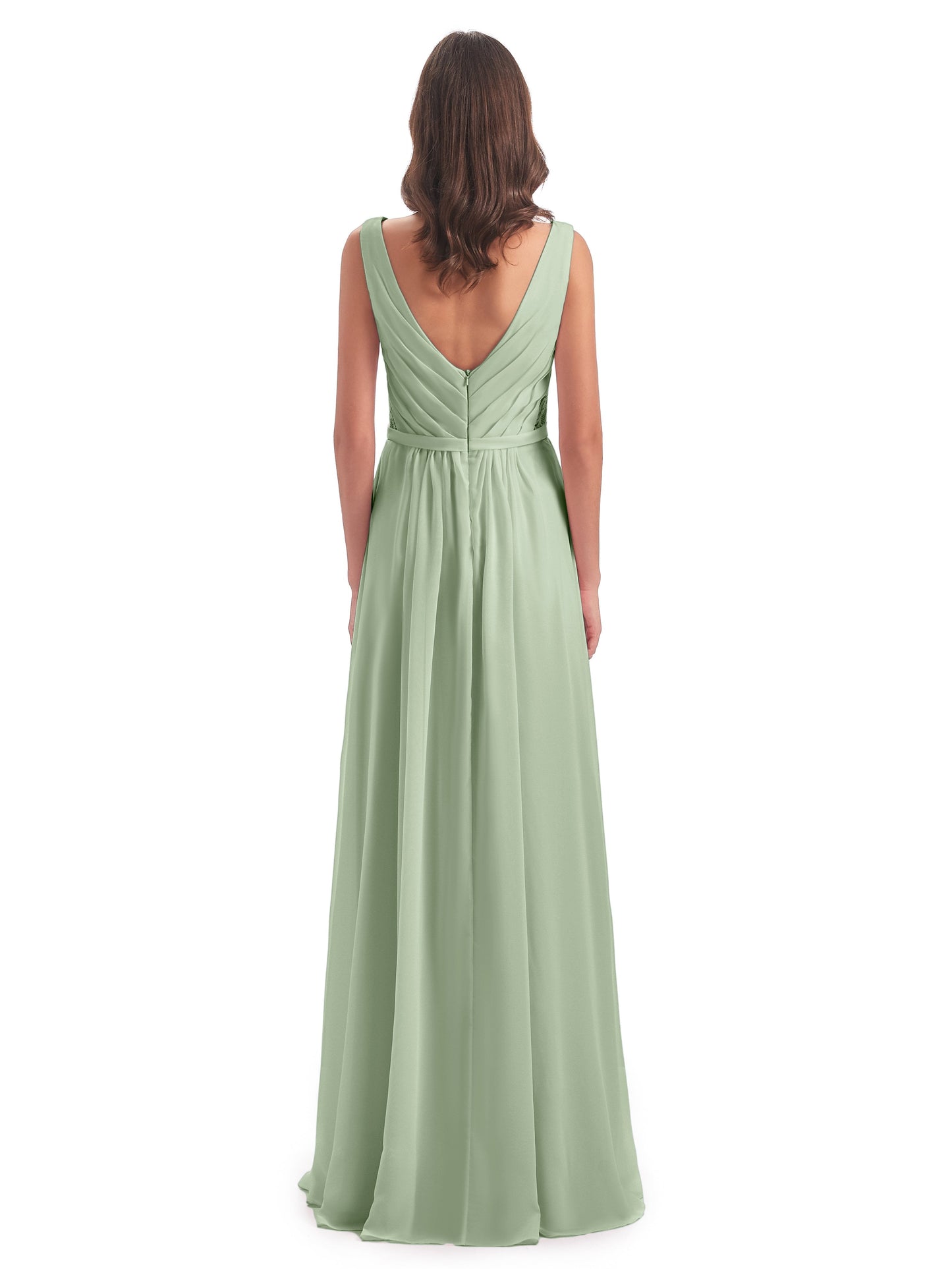 Kailee A-line V-neck Chiffon Long Bridesmaid Dresses