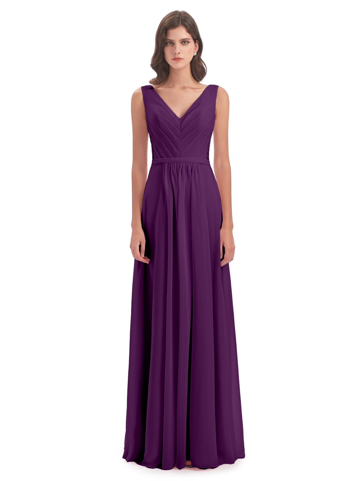 Kailee A-line V-neck Chiffon Long Bridesmaid Dresses