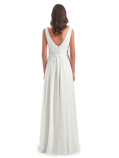 Kailee A-line V-neck Chiffon Long Bridesmaid Dresses