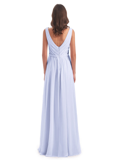 Kailee A-line V-neck Chiffon Long Bridesmaid Dresses