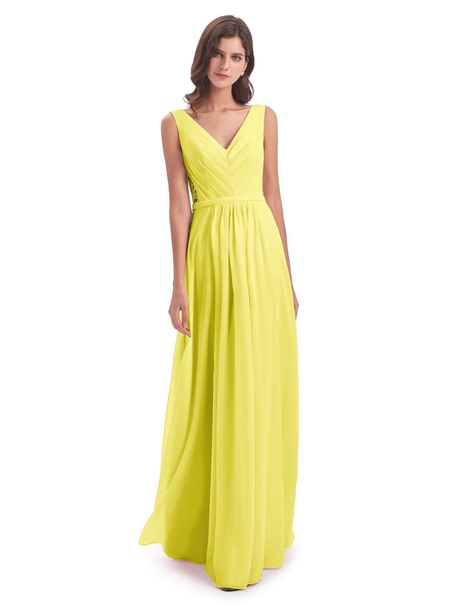Kailee A-line V-neck Chiffon Long Bridesmaid Dresses