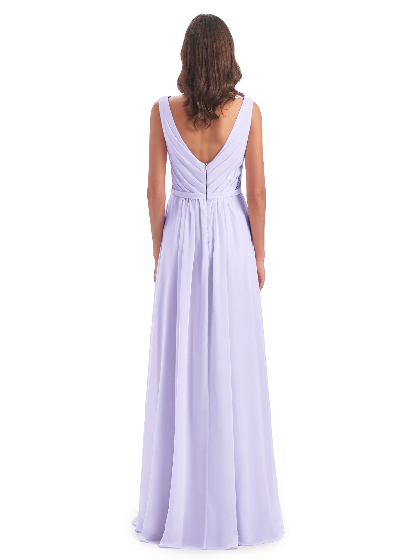 Kailee A-line V-neck Chiffon Long Bridesmaid Dresses