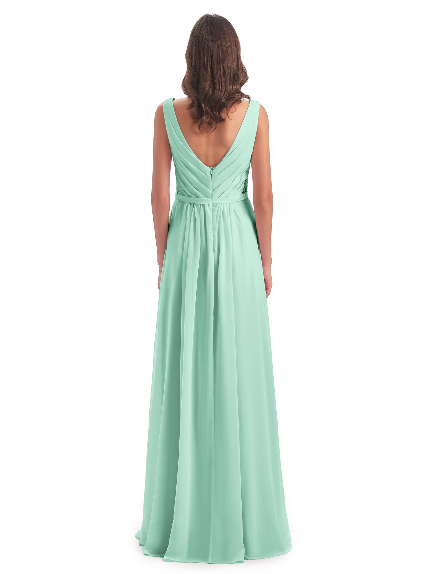 Kailee A-line V-neck Chiffon Long Bridesmaid Dresses