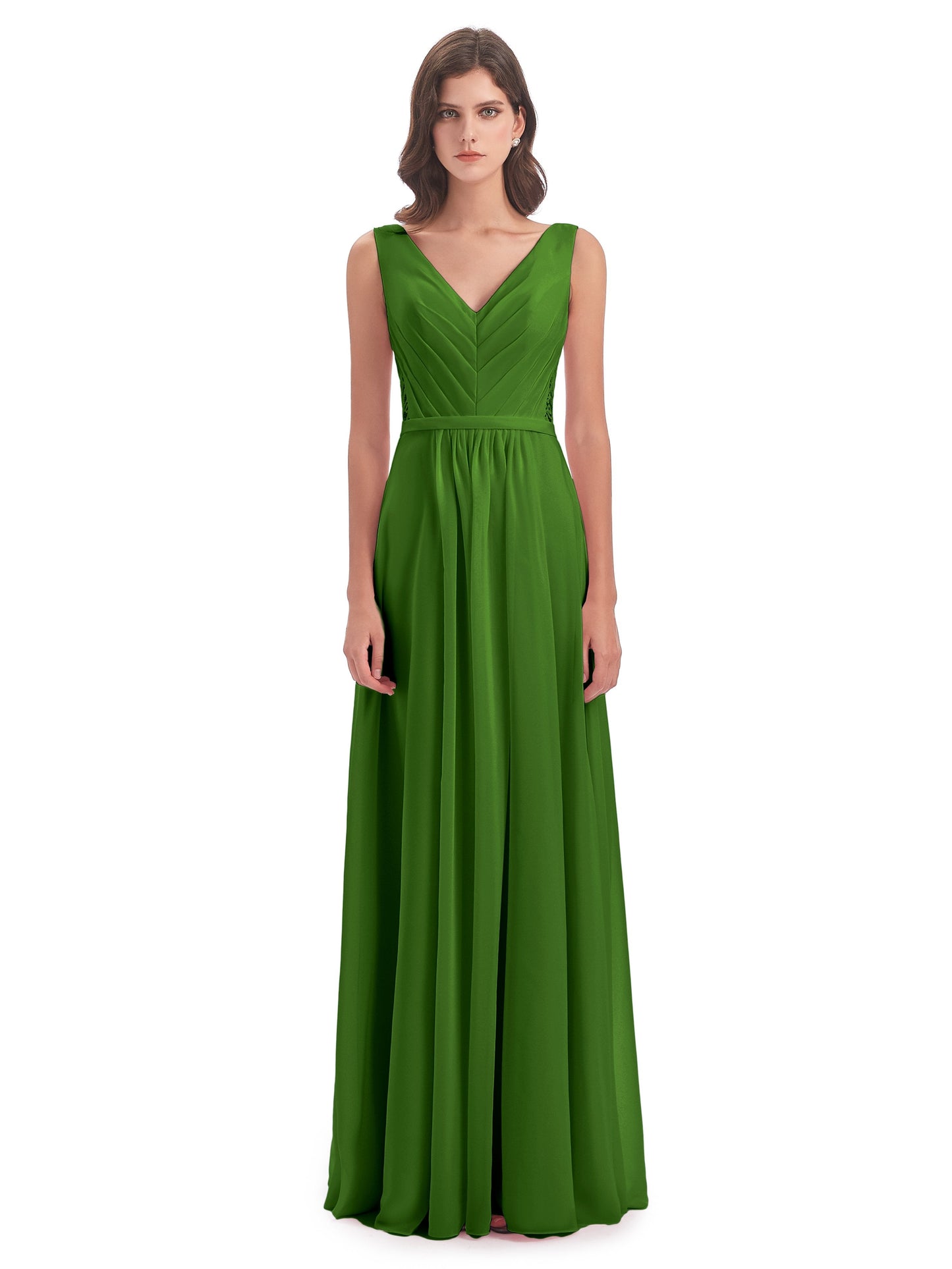 Kailee A-line V-neck Chiffon Long Bridesmaid Dresses