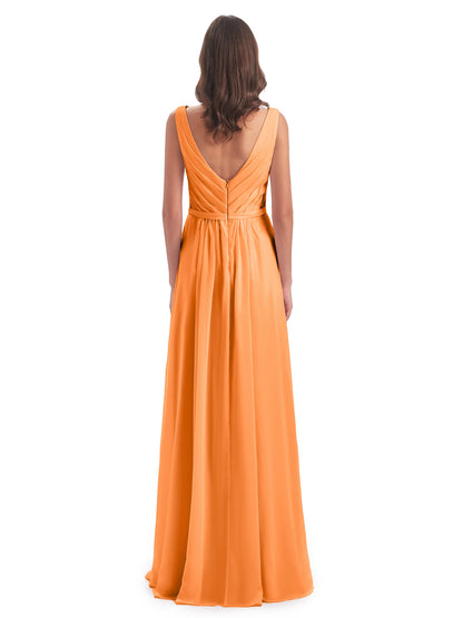 Kailee A-line V-neck Chiffon Long Bridesmaid Dresses