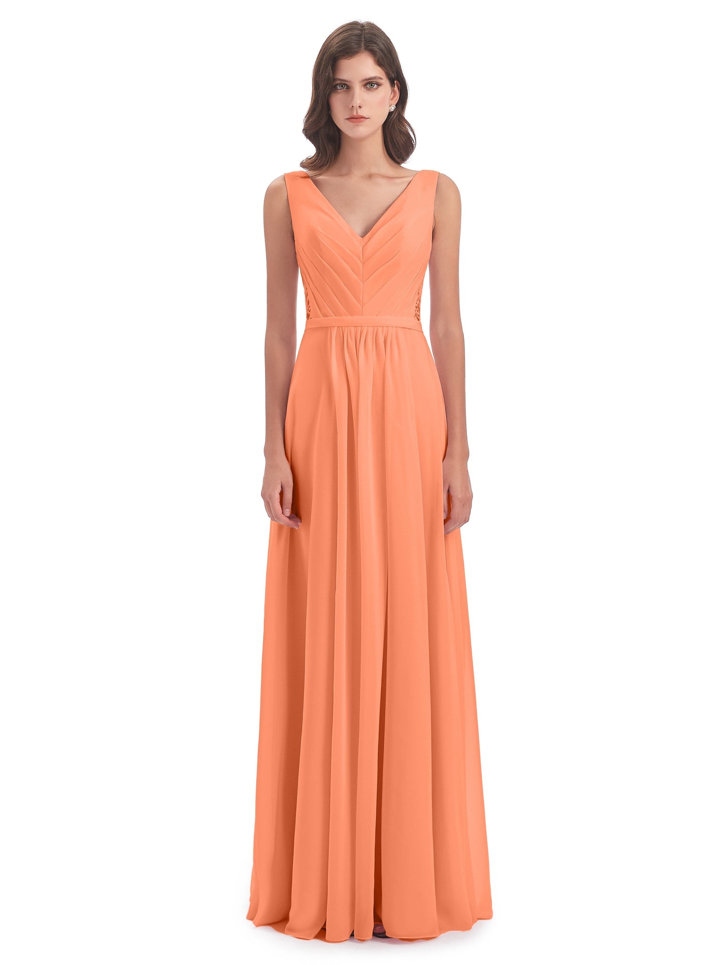 Kailee A-line V-neck Chiffon Long Bridesmaid Dresses