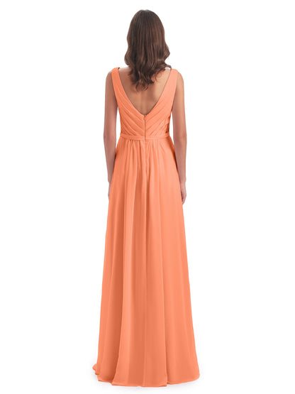 Kailee A-line V-neck Chiffon Long Bridesmaid Dresses