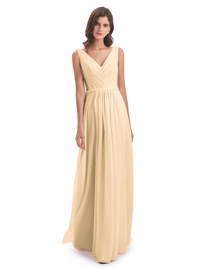 Kailee A-line V-neck Chiffon Long Bridesmaid Dresses