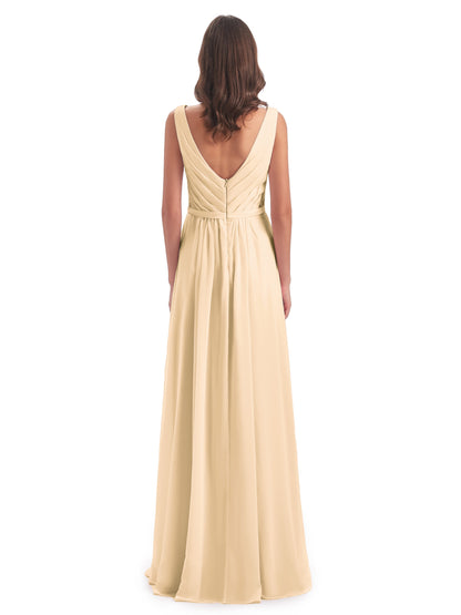 Kailee A-line V-neck Chiffon Long Bridesmaid Dresses