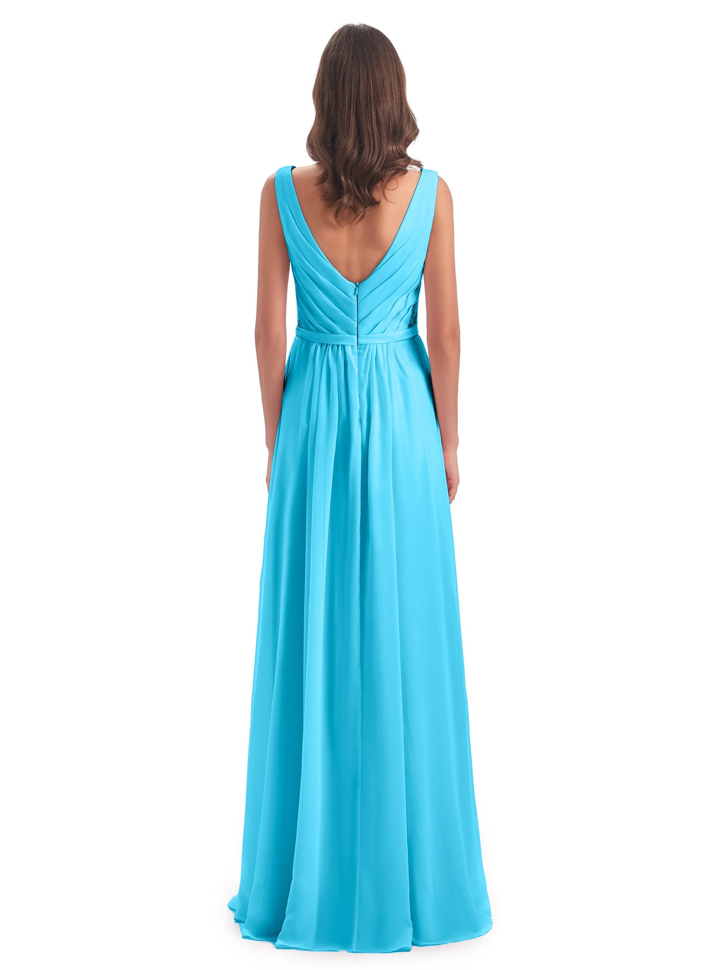 Kailee A-line V-neck Chiffon Long Bridesmaid Dresses