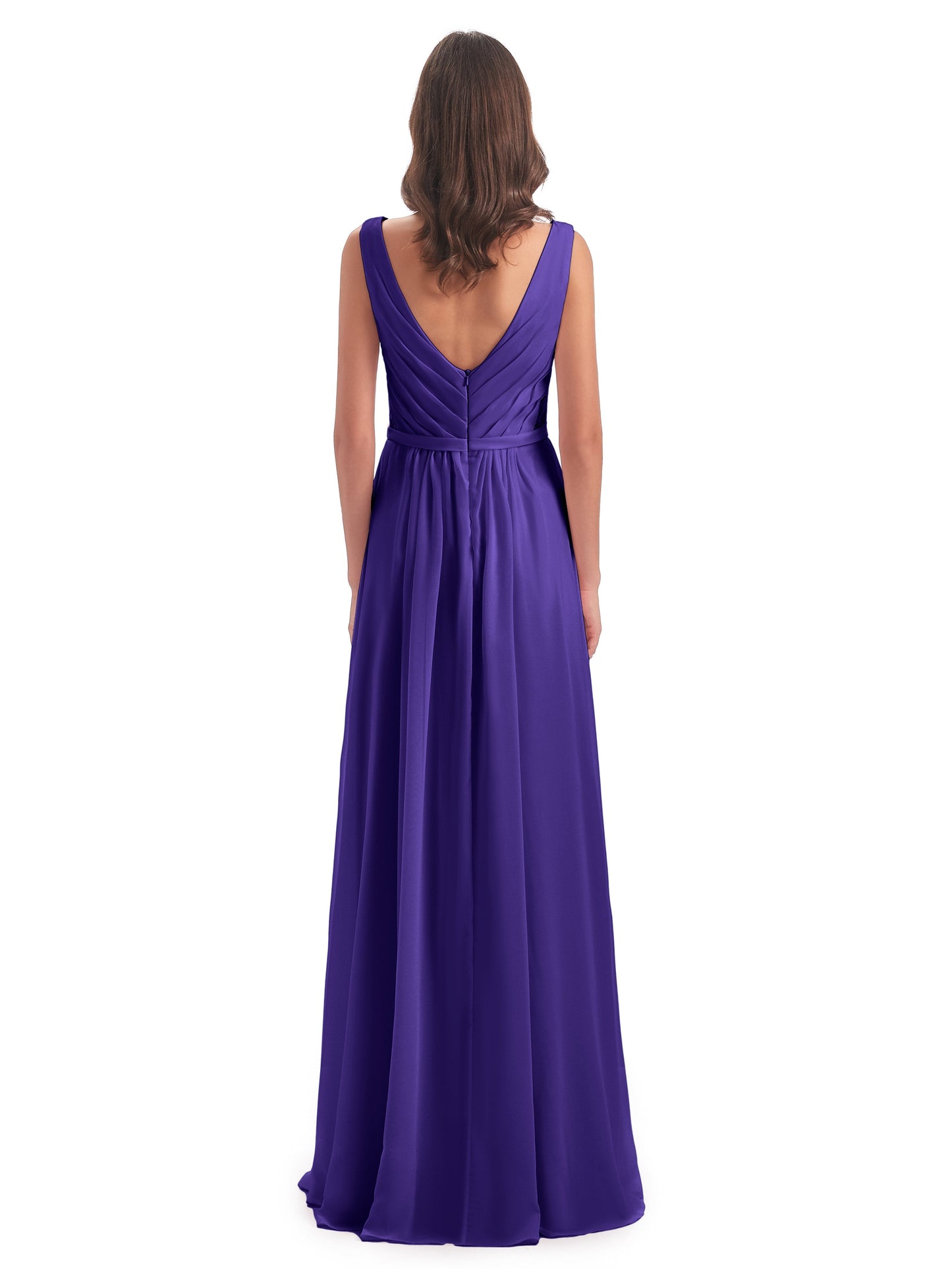 Kailee A-line V-neck Chiffon Long Bridesmaid Dresses