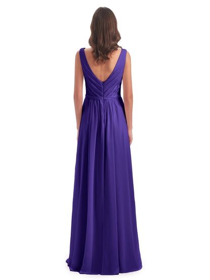 Kailee A-line V-neck Chiffon Long Bridesmaid Dresses