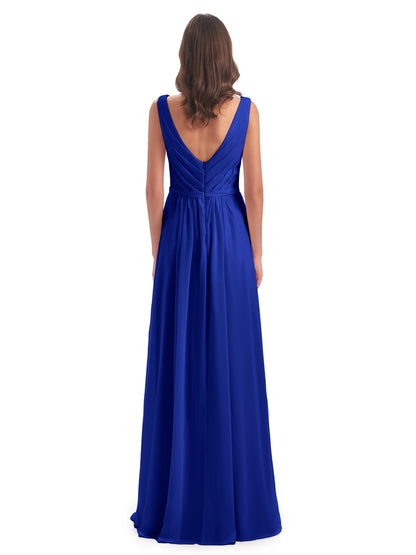 Kailee A-line V-neck Chiffon Long Bridesmaid Dresses