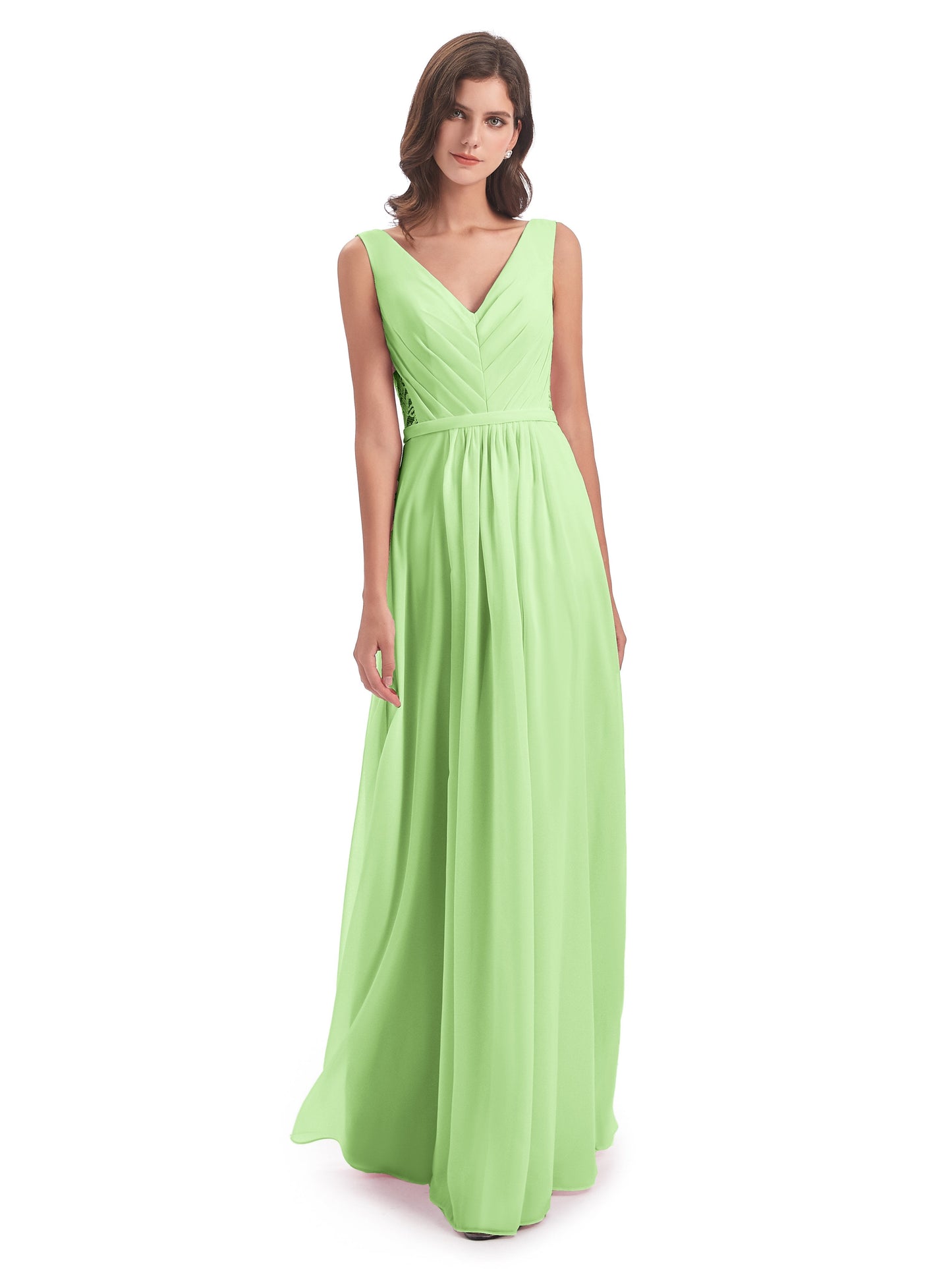 Kailee A-line V-neck Chiffon Long Bridesmaid Dresses