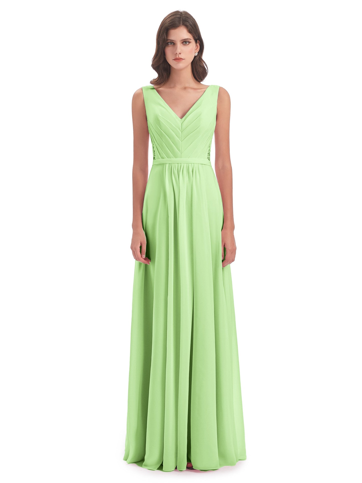 Kailee A-line V-neck Chiffon Long Bridesmaid Dresses