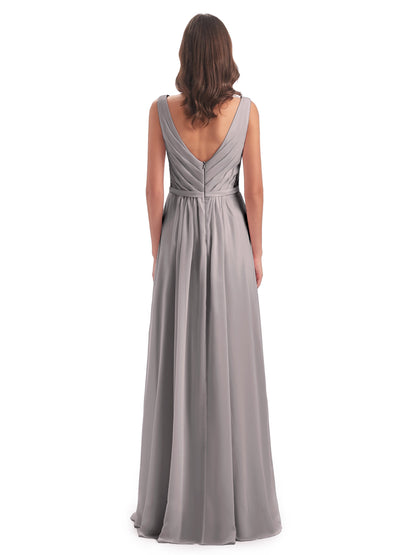 Kailee A-line V-neck Chiffon Long Bridesmaid Dresses