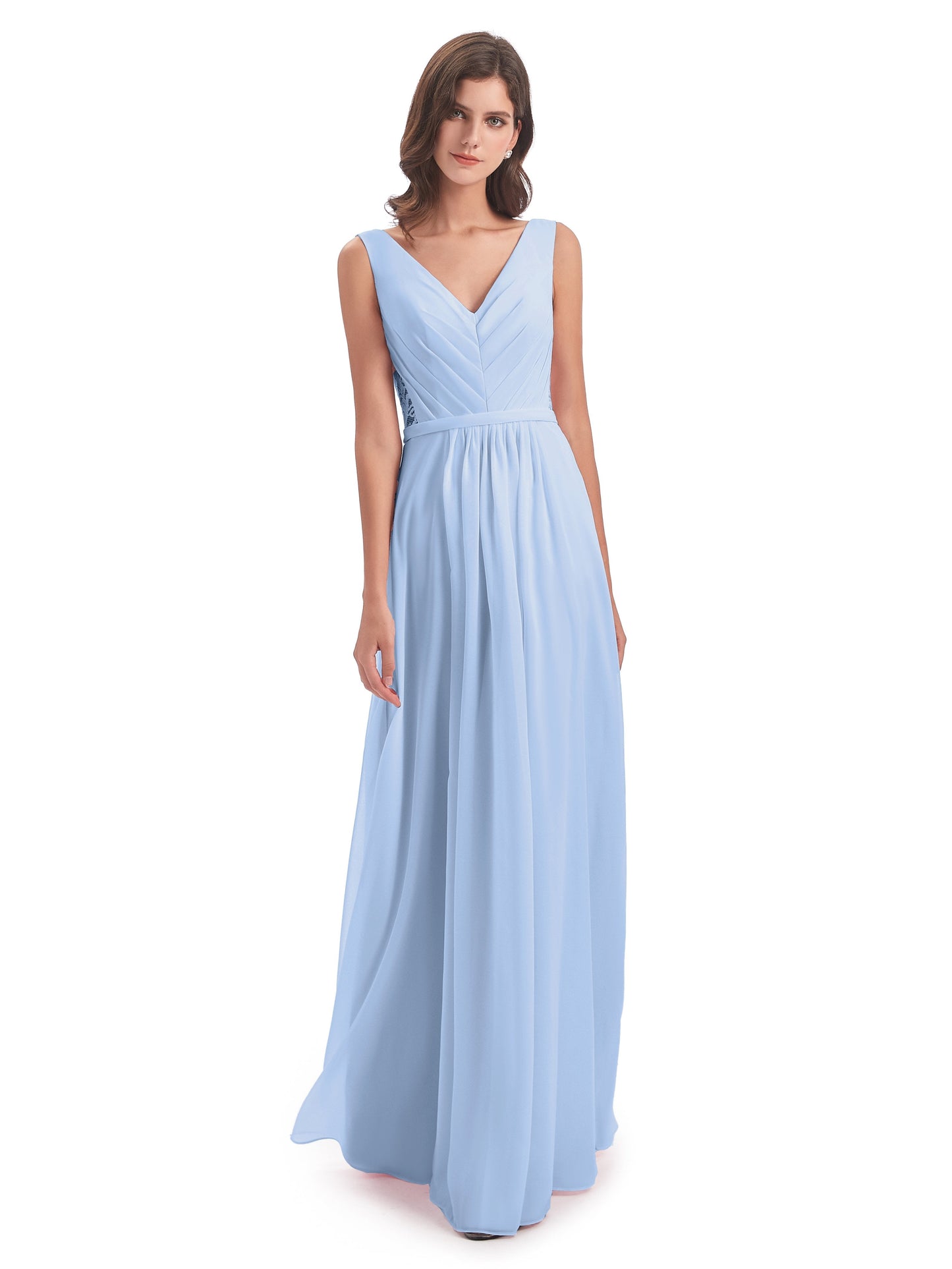 Kailee A-line V-neck Chiffon Long Bridesmaid Dresses