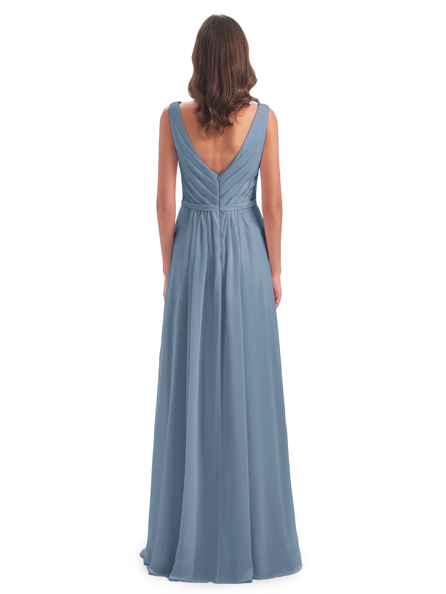 Kailee A-line V-neck Chiffon Long Bridesmaid Dresses