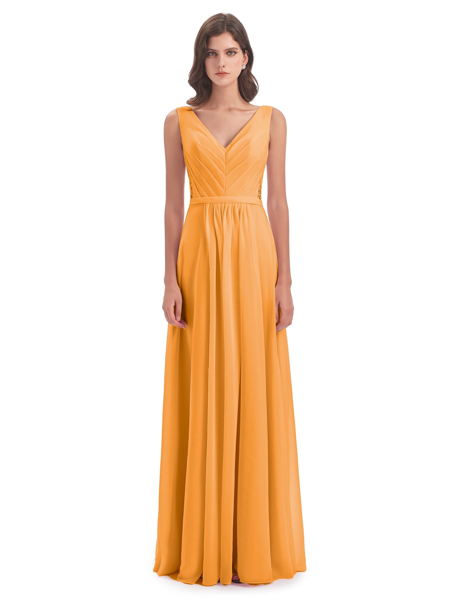 Kailee A-line V-neck Chiffon Long Bridesmaid Dresses