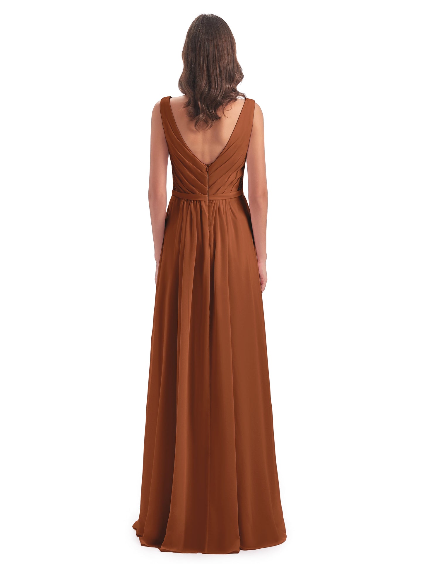 Kailee A-line V-neck Chiffon Long Bridesmaid Dresses
