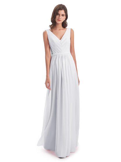 Kailee A-line V-neck Chiffon Long Bridesmaid Dresses