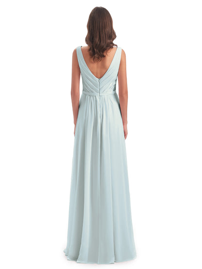 Kailee A-line V-neck Chiffon Long Bridesmaid Dresses