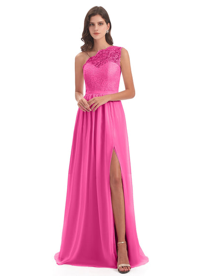 Kaiya One Shoulder Split Lace Long Bridesmaid Dresses
