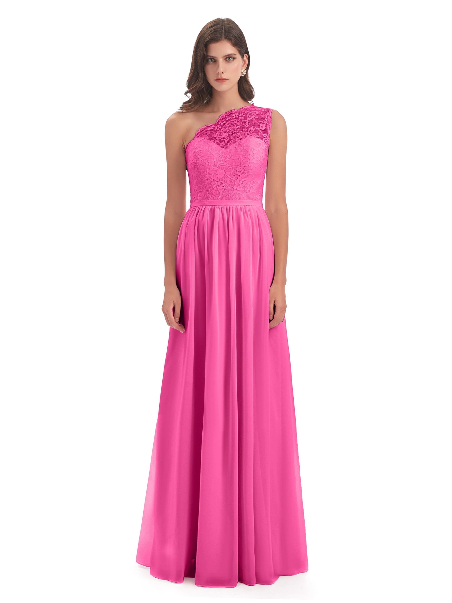 Kaiya One Shoulder Split Lace Long Bridesmaid Dresses