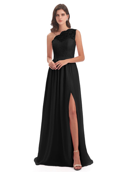 Kaiya One Shoulder Split Lace Long Bridesmaid Dresses