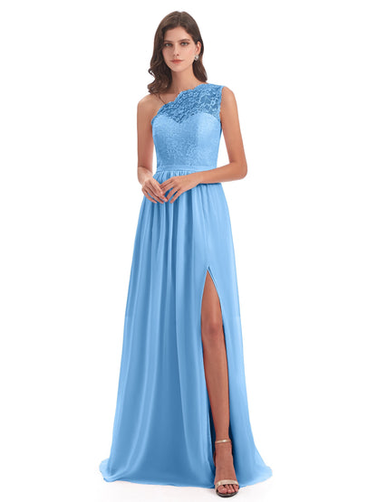 Kaiya One Shoulder Split Lace Long Bridesmaid Dresses