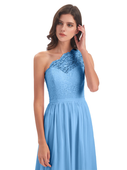 Kaiya One Shoulder Split Lace Long Bridesmaid Dresses
