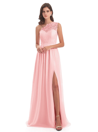 Kaiya One Shoulder Split Lace Long Bridesmaid Dresses