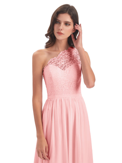 Kaiya One Shoulder Split Lace Long Bridesmaid Dresses