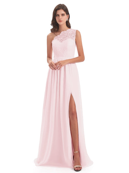 Kaiya One Shoulder Split Lace Long Bridesmaid Dresses