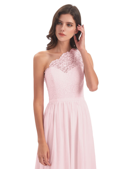 Kaiya One Shoulder Split Lace Long Bridesmaid Dresses