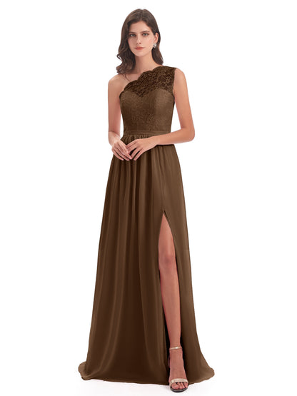 Kaiya One Shoulder Split Lace Long Bridesmaid Dresses